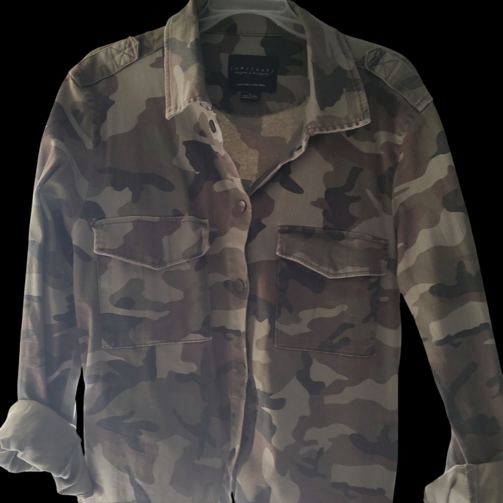 Sanctuary Camouflage Military Jacket Sz L Distressed Cropped